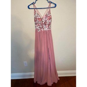 dave & johhny pink floral detail cross back prom dress size 3/4